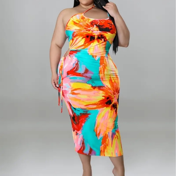 Womens Plus Size Floral Print One Shoulder Maxi Dress - Picture 1 of 3